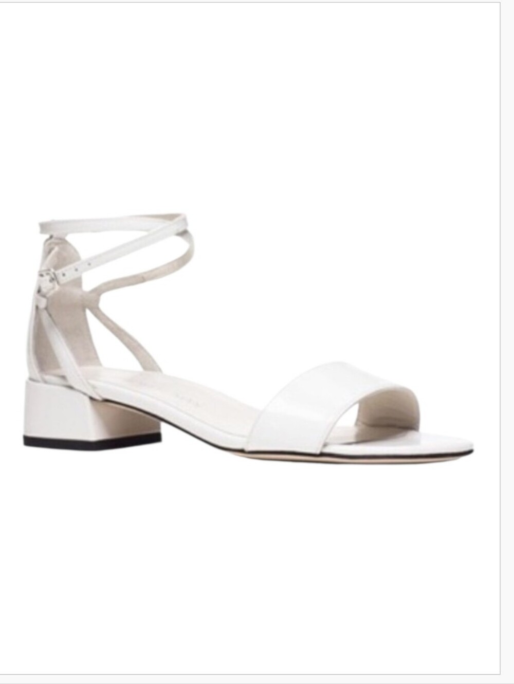 Stuart Weitzman The Peewee Sandal in White - Low Block Heel Ankle Straps